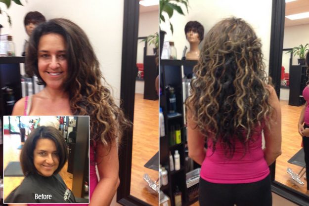 Before and After Hair Extension Curly Brunette
