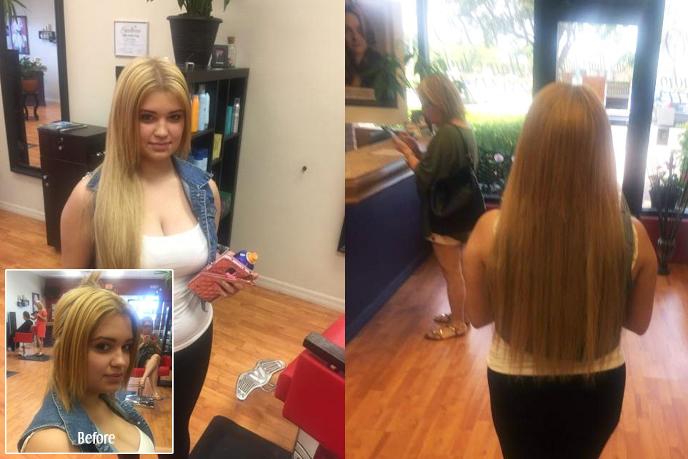 Before and After Hair Extension Blonde