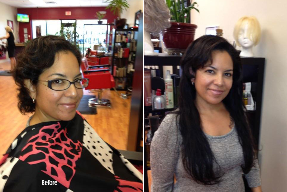 Before and After Hair Extension Asian Woman