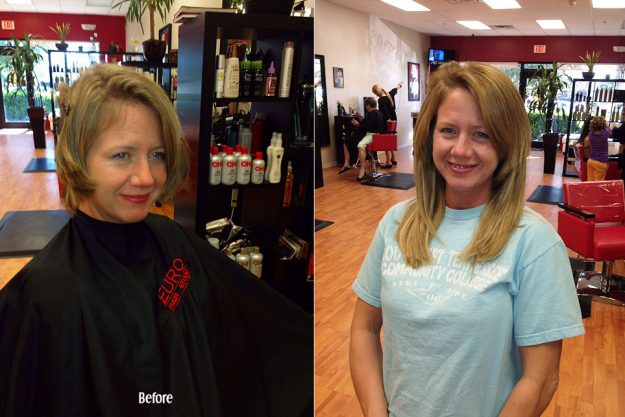 Before and After Hair Extensions in Blonde