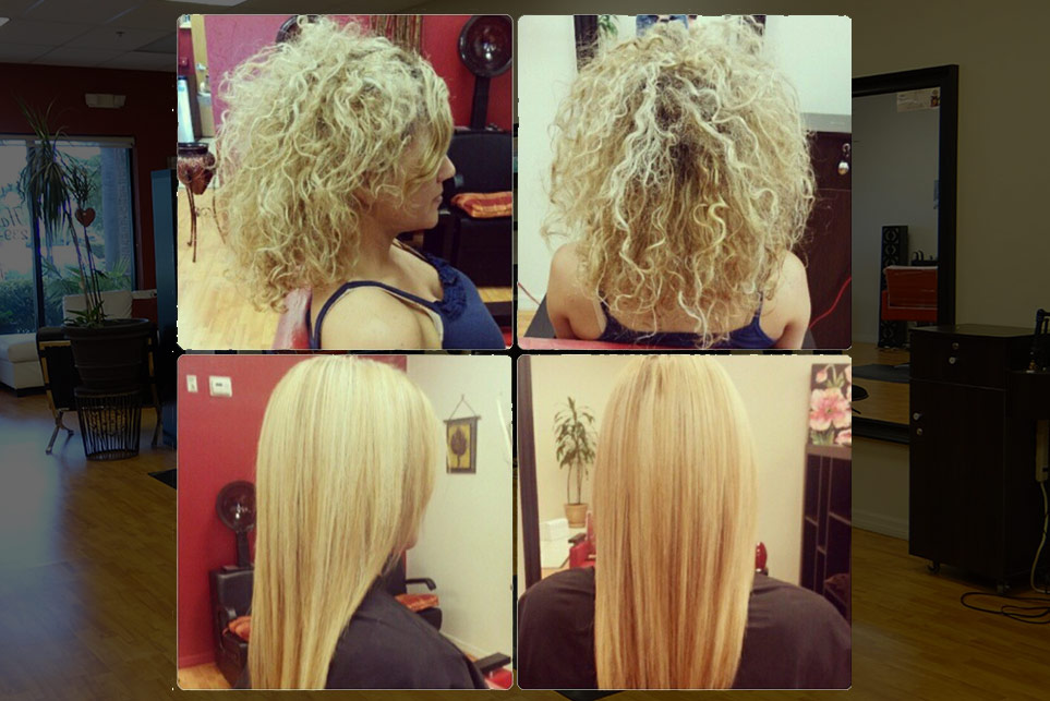 Before and After Keratin Hair Treatment in curly Blonde